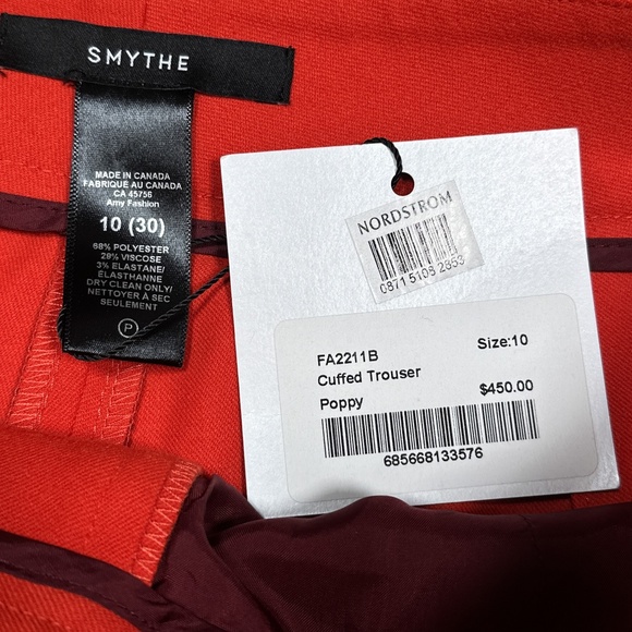 NWT Smythe Poppy Cuffed Orange High Rise Bell Bottom Trousers Pants Womens 10 - Picture 7 of 9